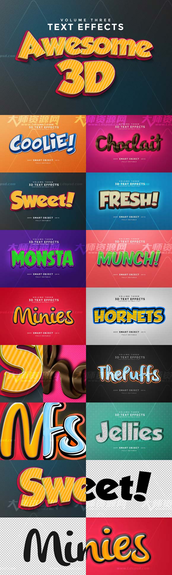 3D Text Effects Vol.3,PS图层样式/3D文本模型